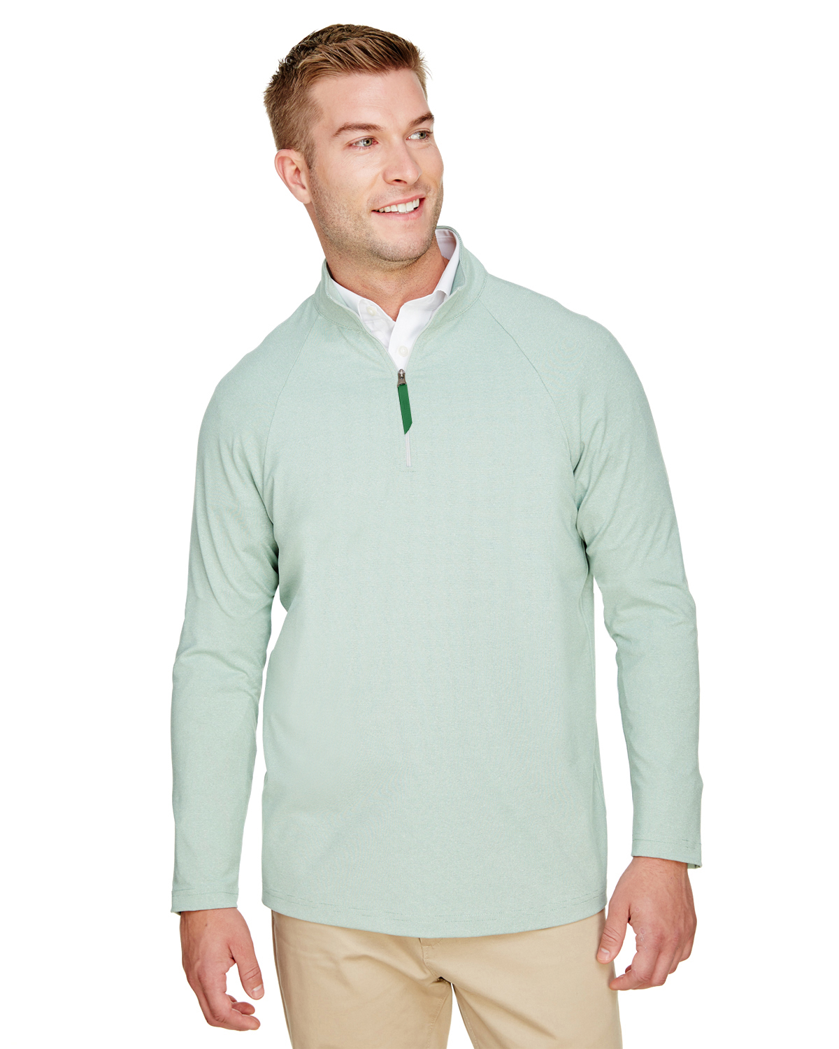 Devon & Jones DG480 CrownLux Performance Men's Clubhouse Micro-Stripe Quarter-Zip T-Shirt in Kelly Green size 3XL | Polyester/Spandex Blend