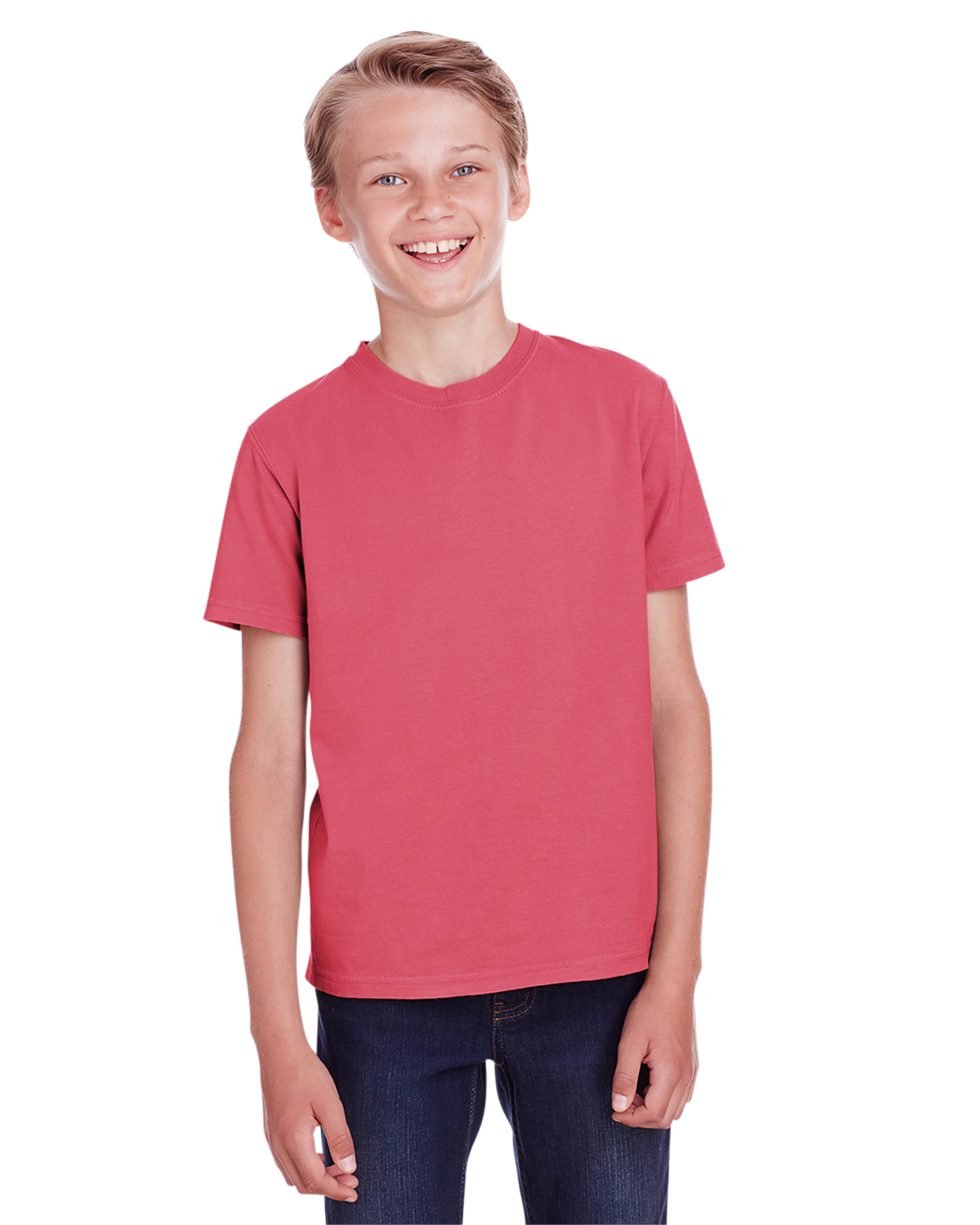 ComfortWash by Hanes GDH175 Youth Garment-Dyed T-Shirt in Crimson Fall size Medium | Ringspun Cotton