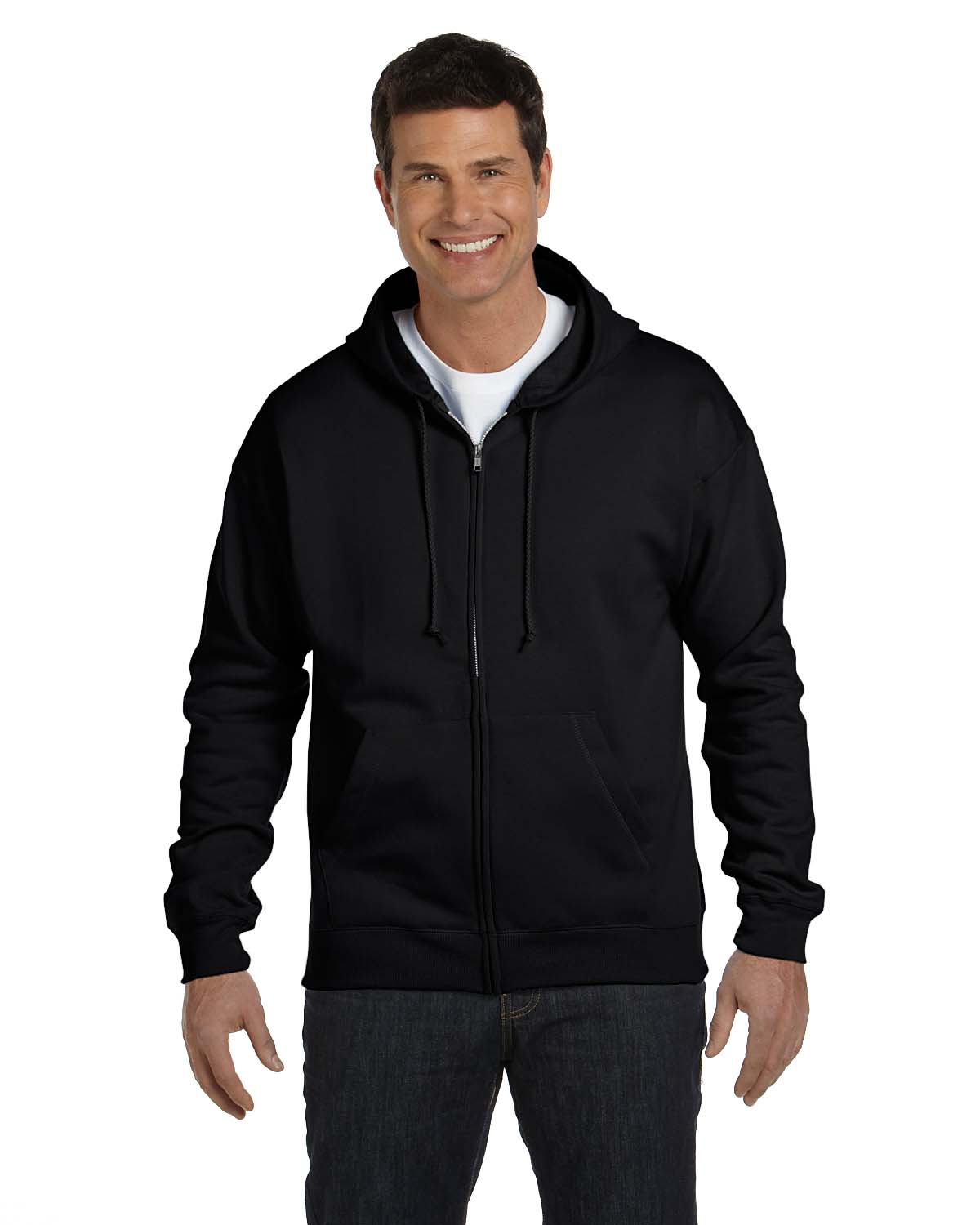Hanes P180 EcoSmart Full-Zip Hooded Sweatshirt in Black size Medium | Cotton Polyester