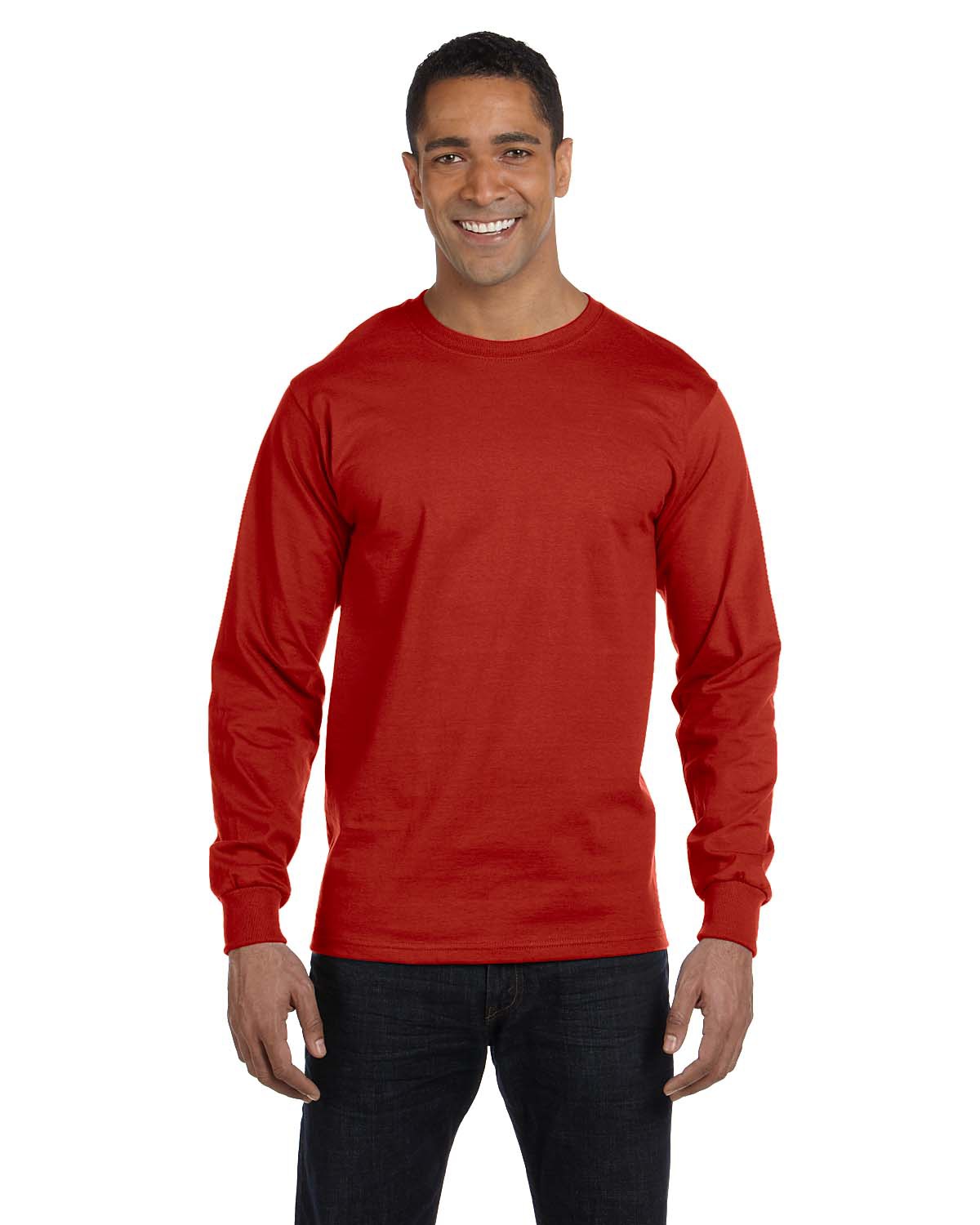 Hanes 5186 Adult Long-Sleeve Beefy-T-Shirt in Deep Red size 2XL | Ringspun Cotton