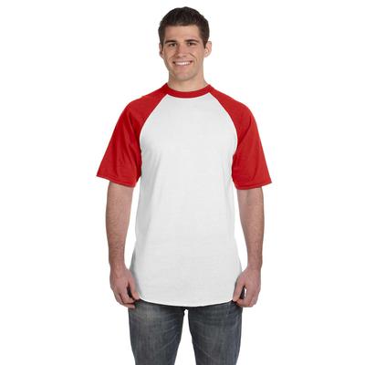 Augusta Sportswear 423 Baseball Short Sleeve Top 2.0 in White/Red size 3XL | Cotton Polyester