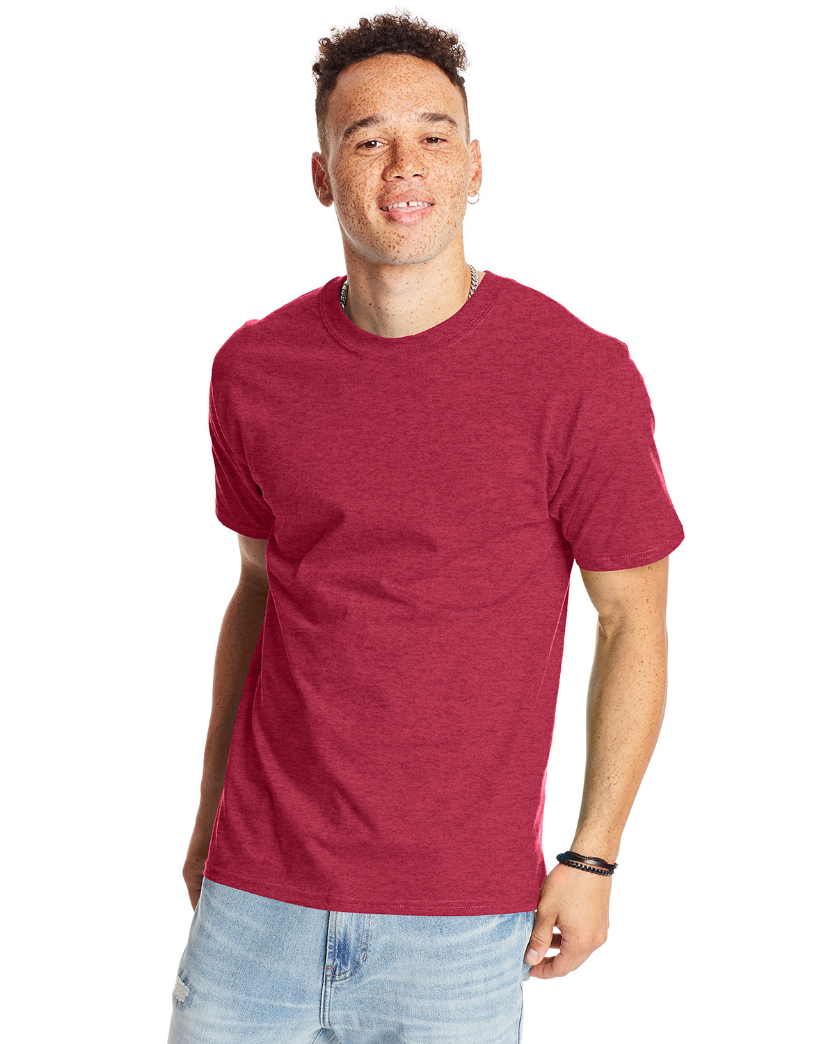Hanes 5180 Beefy-T-Shirt - Cotton T-Shirt in Heather Red size Medium | Ringspun