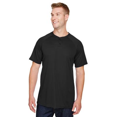 Augusta Sportswear AG1565 Athletic Attain Wicking Two-Button Baseball Jersey T-Shirt in Black size Small | Polyester 1565