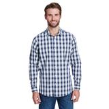 Artisan Collection by Reprime RP250 Men's Mulligan Check Long-Sleeve Cotton Shirt in White/Navy Blue size Small