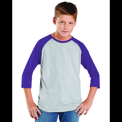 LAT 6130 Youth Baseball T-Shirt in Vintage Heather/Vintage Purple size XS | Ringspun Cotton LA6130