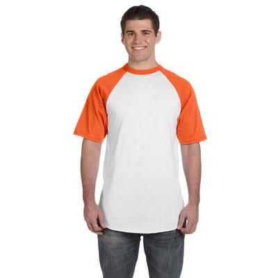 Augusta Sportswear 423 Baseball Short Sleeve Top 2.0 in White/Orange size Large | Cotton Polyester