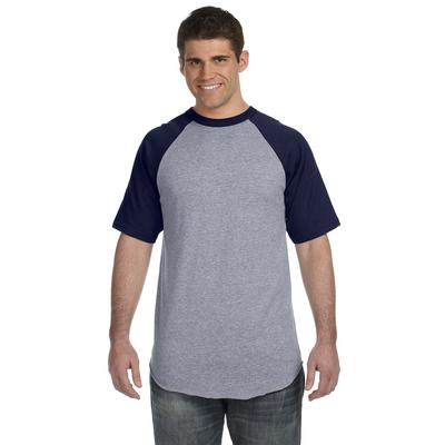 Augusta Sportswear 423 Baseball Short Sleeve Top 2.0 in Heather/Navy Blue size 2XL | Cotton Polyester