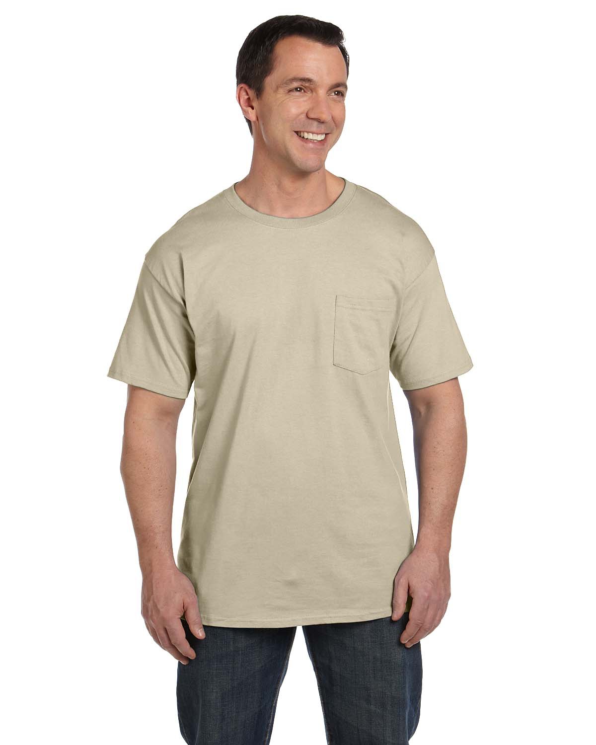 Hanes 5190P Adult Beefy-T-Shirt with Pocket in Sand size 2XL | Ringspun Cotton 5190