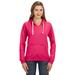 J America JA8836 Women's Sydney Brushed V-Neck Hood T-Shirt in Wildberry size Small 8836