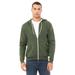 Bella + Canvas 3739 Sponge Fleece Full-Zip Hooded Sweatshirt in Military Green size Medium | Ringspun Cotton BC3739, B3739