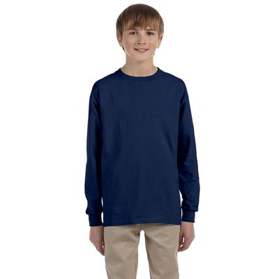 Jerzees 29BL Youth Dri-Power Active 50/50 Cotton/Poly Long Sleeve T-Shirt in J Navy Blue size Medium | Cotton Polyester 29BLR
