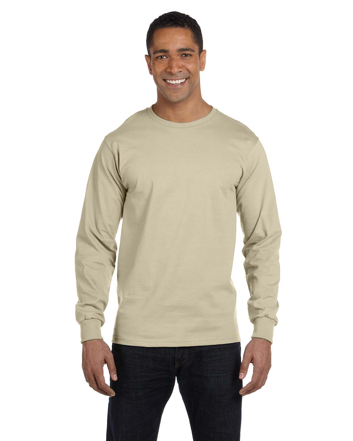 Hanes 5186 Adult Long-Sleeve Beefy-T-Shirt in Sand size Small | Ringspun Cotton