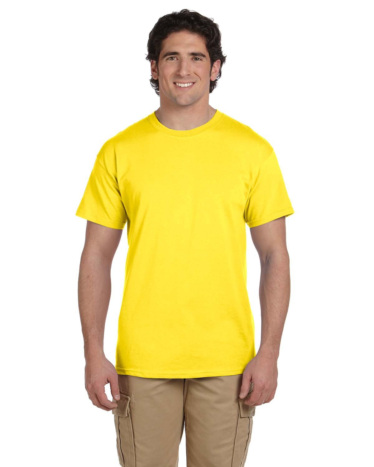 Hanes 5170 50/50 T-Shirt in Yellow size Large | Cotton Polyester