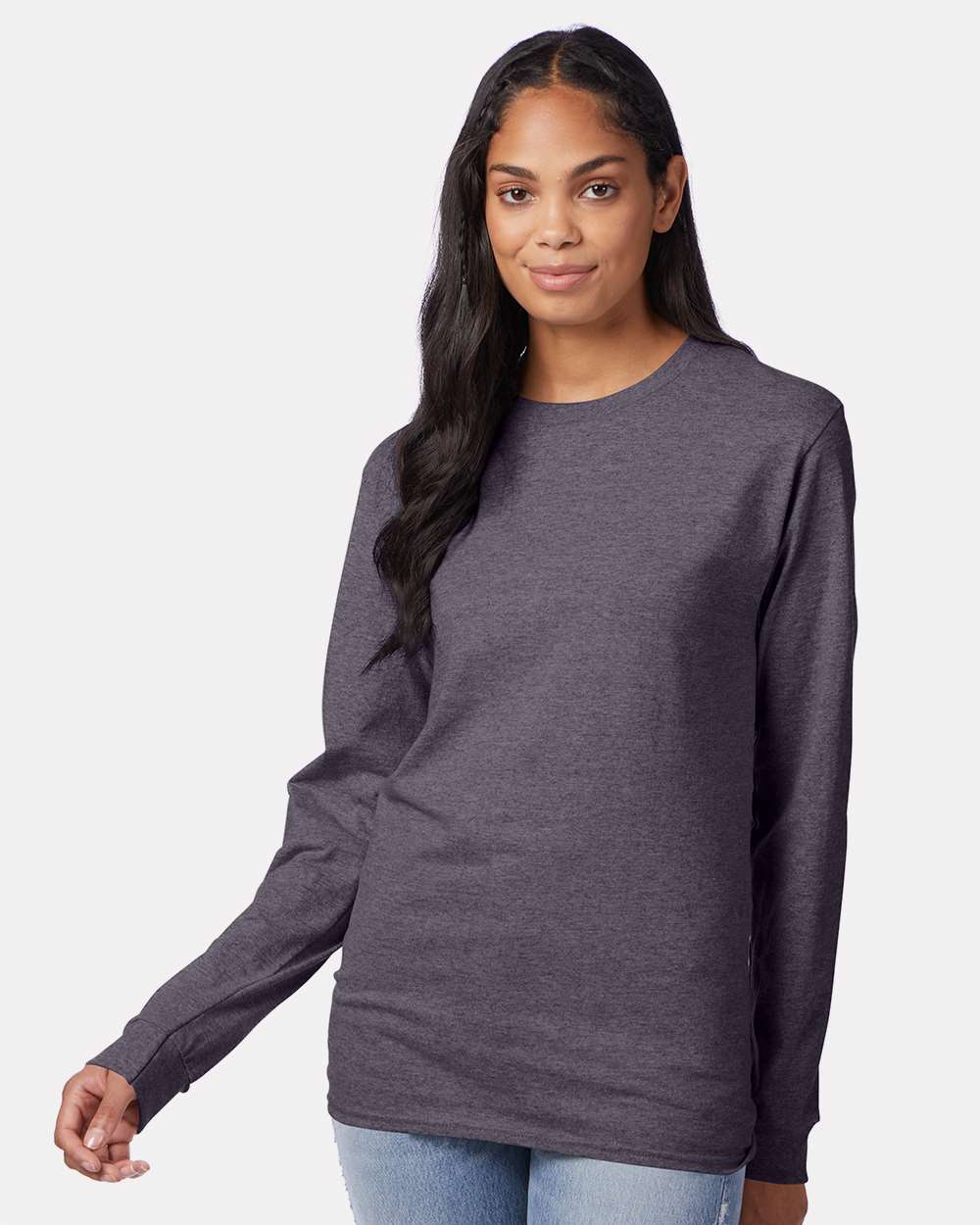 Hanes 5586 Authentic-T Cotton Long Sleeve T-Shirt in Charcoal Heather size Medium