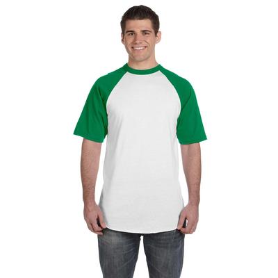 Augusta Sportswear 423 Baseball Short Sleeve Top 2.0 in White/Kelly size Large | Cotton Polyester