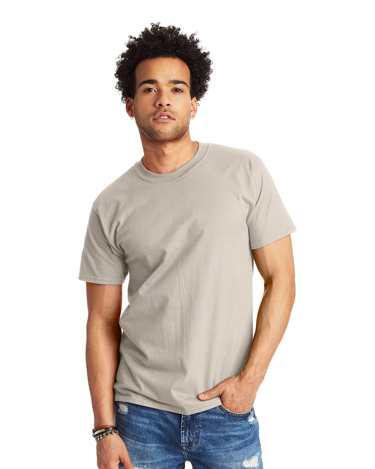 Hanes 5180 Beefy-T-Shirt - Cotton T-Shirt in Sand size Small | Ringspun