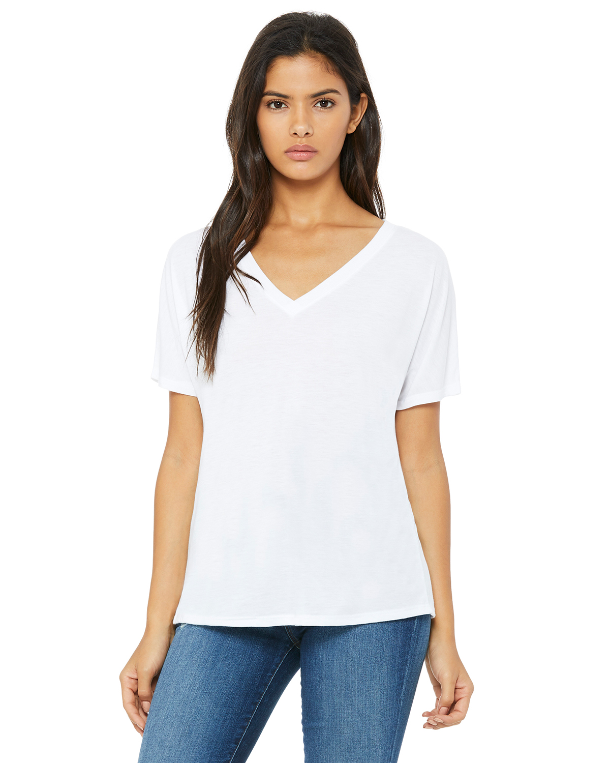Bella + Canvas 8815 Women's Slouchy V-Neck T-Shirt in White size Medium | Ringspun Cotton B8815