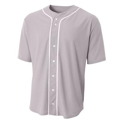 A4 N4184 Athletic Shorts Sleeve Full Button Baseball Top in Grey size 2XL | Cotton/Polyester Blend A4N4184