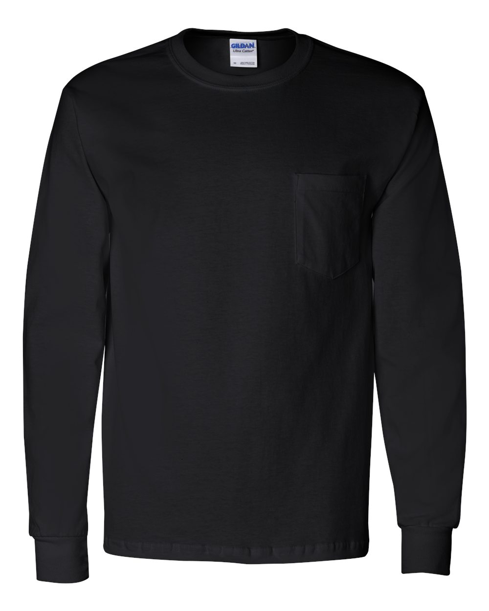 Gildan G241 Ultra Cotton Long Sleeve T-Shirt with Pocket in Black size XL 2410, G2410