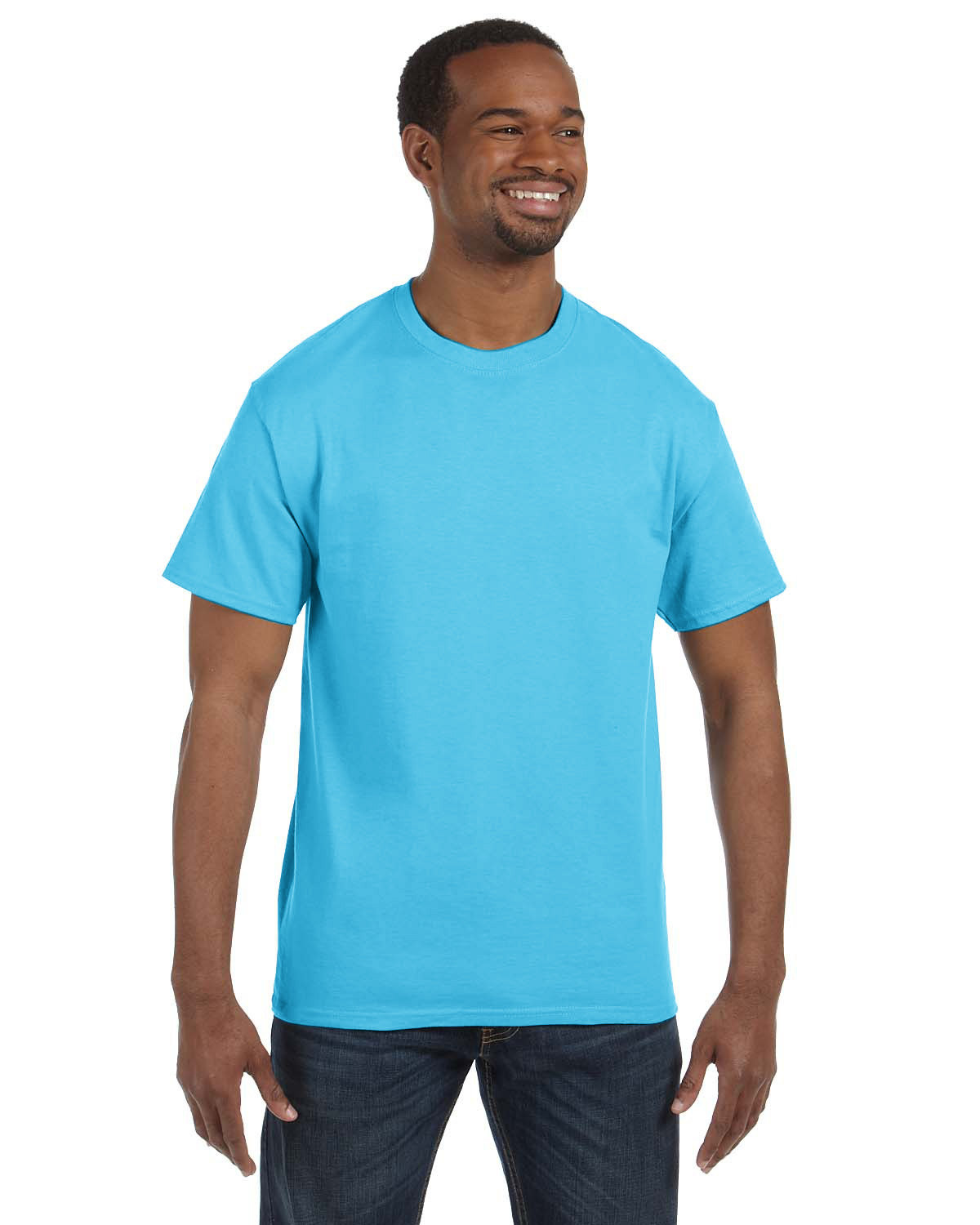 Hanes 5250T Men's Authentic-T T-Shirt in Aquatic Blue size Small | Cotton 5250