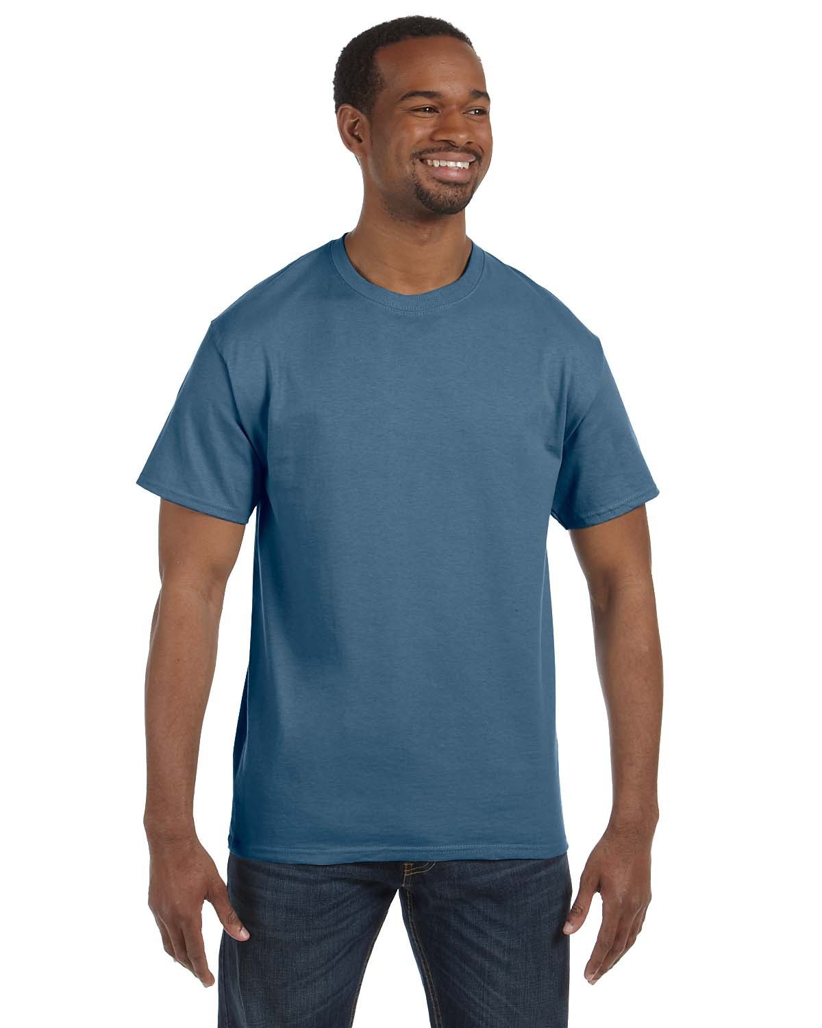 Hanes 5250T Men's Authentic-T T-Shirt in Denim Blue size 2XL | Cotton 5250