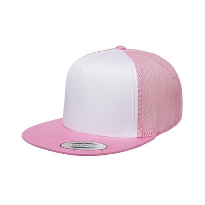 Yupoong 6006W Adult Classic Trucker with White Front Panel Cap in Pink/White/Pink