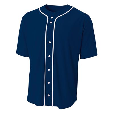 A4 N4184 Athletic Shorts Sleeve Full Button Baseball Top in Navy Blue size XL | Cotton/Polyester Blend A4N4184