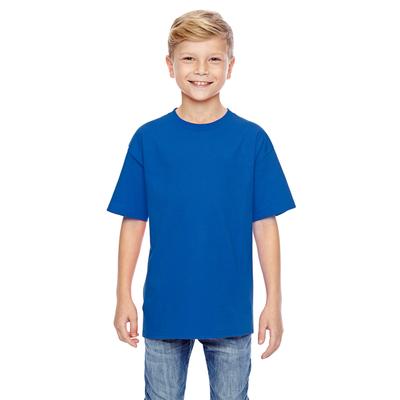 Hanes 498Y Youth Perfect-T T-Shirt in Deep Royal Blue size Large | Cotton/Polyester Blend