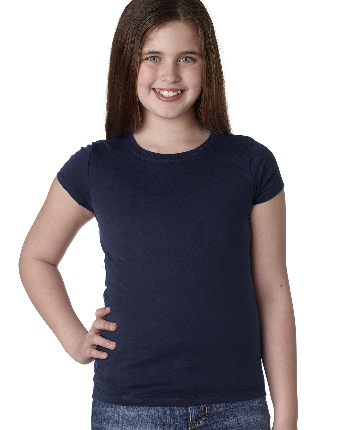 Next Level N3710 Girls’ Cotton Princess T-Shirt in Midnight Navy Blue size XS | combed ringspun cotton fine jersey 3710, NL3710