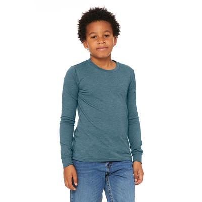 Bella + Canvas 3501Y Youth Jersey Long-Sleeve T-Shirt in Heather Deep Teal size Small | Cotton B3501Y