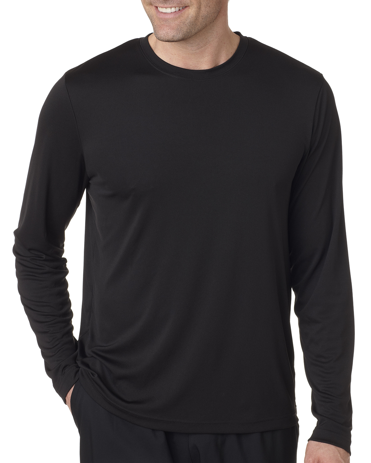 Hanes 482L Adult Cool DRI with FreshIQ Long-Sleeve Performance T-Shirt in Black size Large | Polyester
