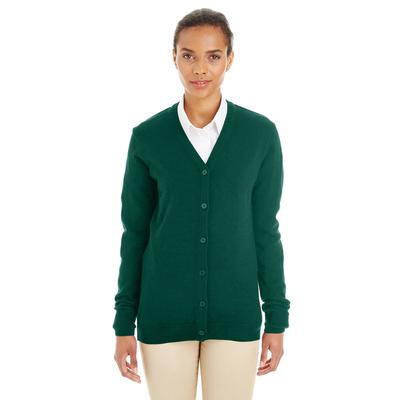 Harriton M425W Women's Pilbloc V-Neck Button Cardigan Sweater in Hunter size 2XL | Acrylic Blend