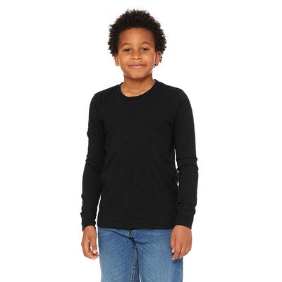 Bella + Canvas 3501Y Youth Jersey Long-Sleeve T-Shirt in Black Heather size Medium | Ringspun Cotton B3501Y