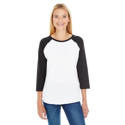 LAT LA3530 Women's Baseball T-Shirt in White Solid/Black size Small | Triblend 3530