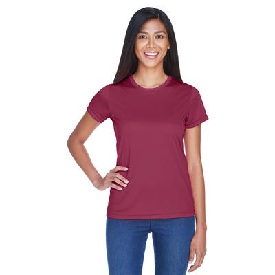 UltraClub 8420L Athletic Women's Cool & Dry Sport Performance Interlock T-Shirt in Maroon size Small | Polyester