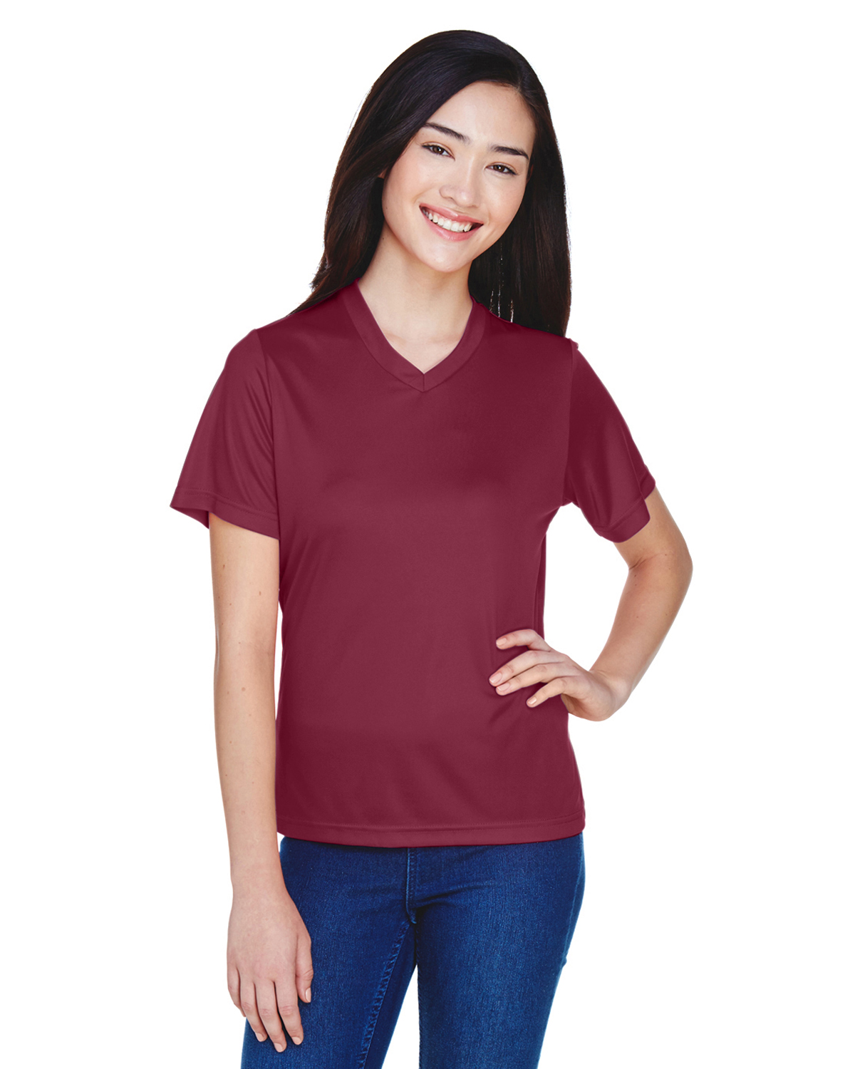 Team 365 TT11W Athletic Women's Zone Performance T-Shirt in Sport Maroon size Large | Polyester