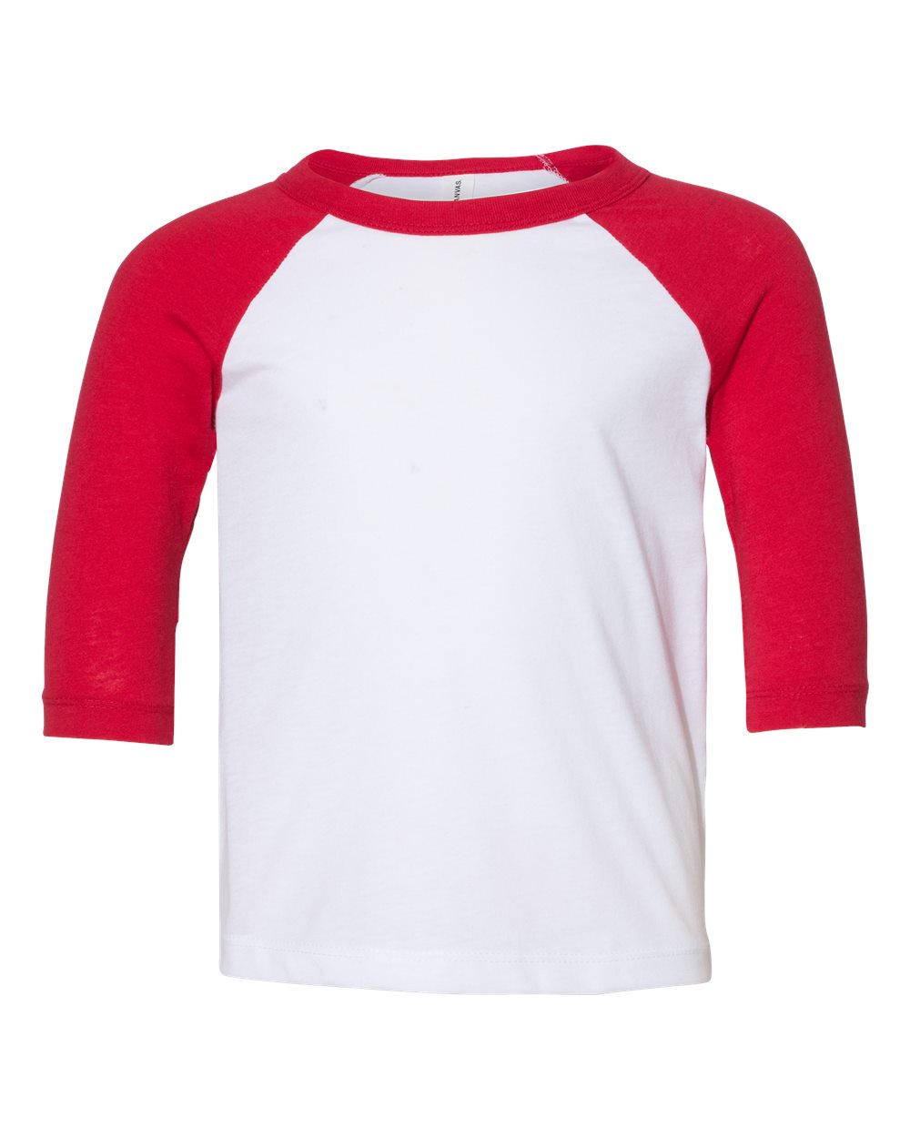 Bella + Canvas 3200T Toddler Three-Quarter Sleeve Baseball Top in White/Red size 3T | Cotton/Polyester Blend B3200T
