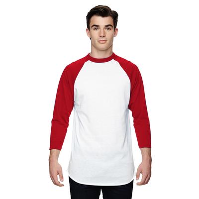 Augusta Sportswear AG4420 Athletic Baseball 3/4 Sleeve Top 2.0 in White/Red size Small | Cotton Polyester 4420