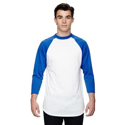 Augusta Sportswear AG4420 Athletic Baseball 3/4 Sleeve Top 2.0 in White/Royal size 2XL | Cotton Polyester 4420