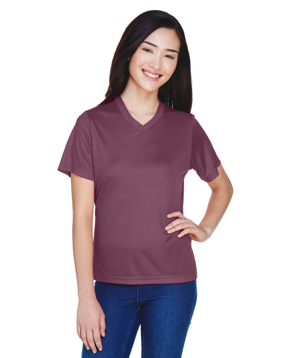 Team 365 TT11W Athletic Women's Zone Performance T-Shirt in Sport Dark Maroon size Large | Polyester