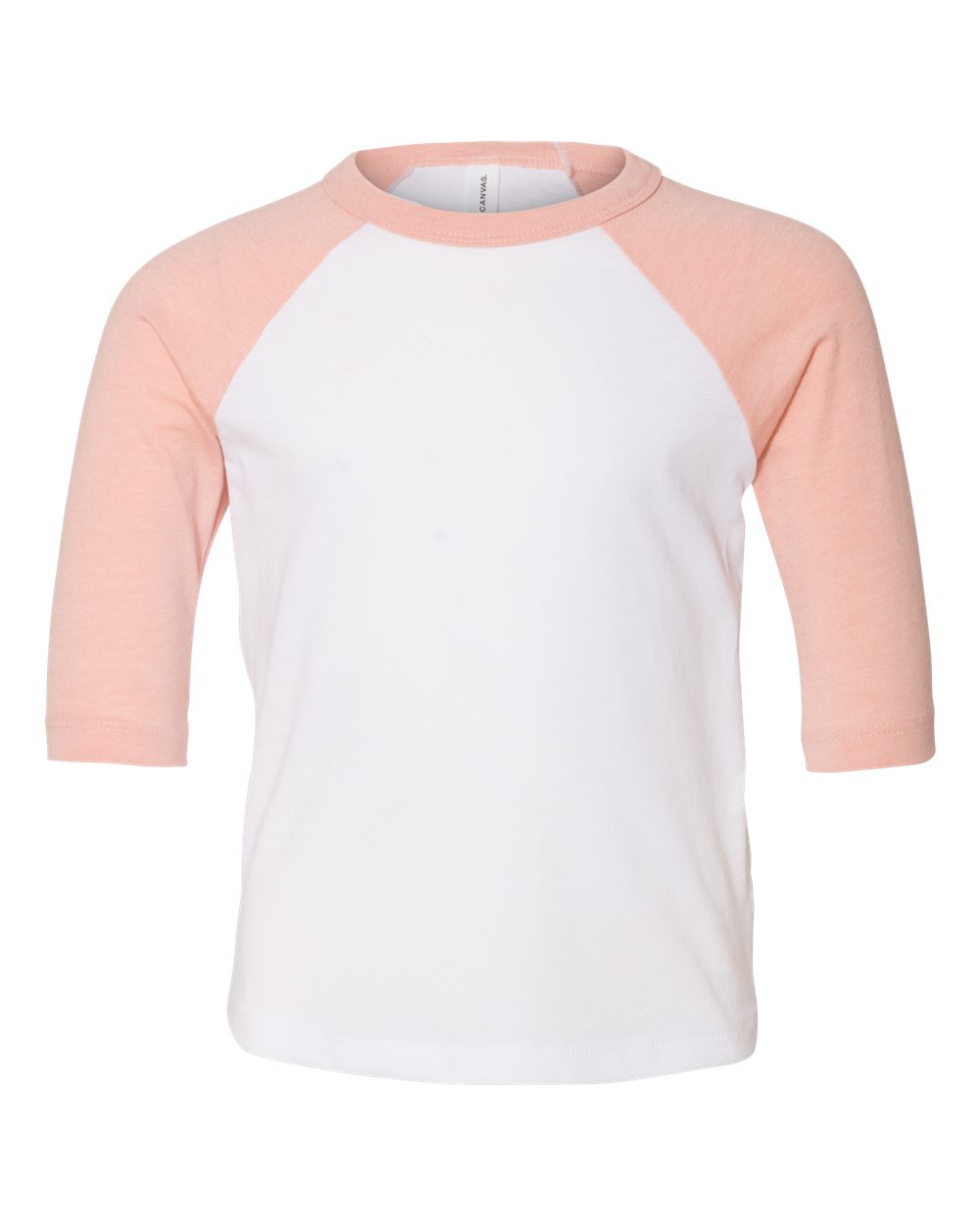 Bella + Canvas 3200T Toddler Three-Quarter Sleeve Baseball Top in White/Heather Peach size 4T | Cotton/Polyester Blend B3200T