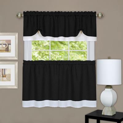Wide Width Darcy Window Curtain Tier and Valance Set by Achim Home Décor in Black White (Size 58" W 36" L)
