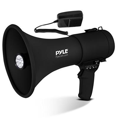 Pyle Portable Compact PA Megaphone Speaker with Alarm Siren & Adjustable Volume - 50W Handheld Light