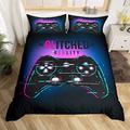 Loussiesd Kids Games Duvet Cover Video Games Themed Bedding Set Gamepad Console Comforter Cover for Children Boys Room Teens Vintage Purple Quilt Cover Double 1 Duvet Cover with 2 Pillow Case