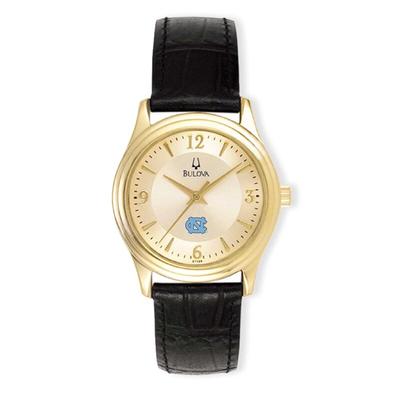 North Carolina Tar Heels Women's Stainless Steel Leather Band Watch - Gold/Black