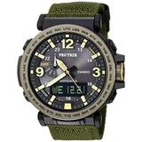 Casio Men's 'PRO TREK' Quartz Resin and Cloth Casual Watch, Color:Green (Model: PRG-600YB-3CR) screenshot. Watches directory of Jewelry.