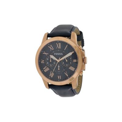 Fossil Grant Leather Chronograph Mens Watch FS4835 Gold Blue