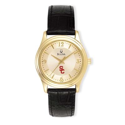 "USC Trojans Women's Gold/Black Stainless Steel Leather Band Watch"