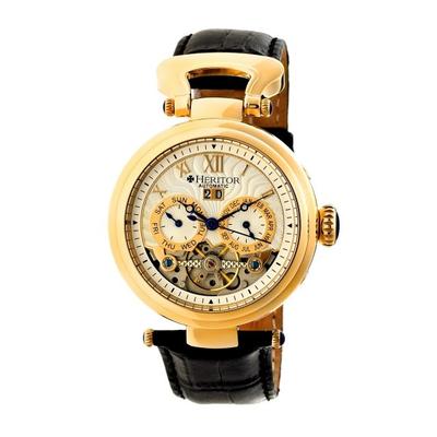 "Heritor Watches Automatic Ganzi Mens Watch 44mm Black Strap Gold Dial Model: HERHR3303"