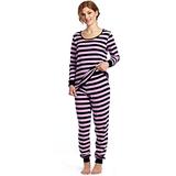 Leveret Womens Fitted Striped 2 Piece Pajama Set 100% Cotton (Large, Purple & Navy) screenshot. Pajamas directory of Lingerie.